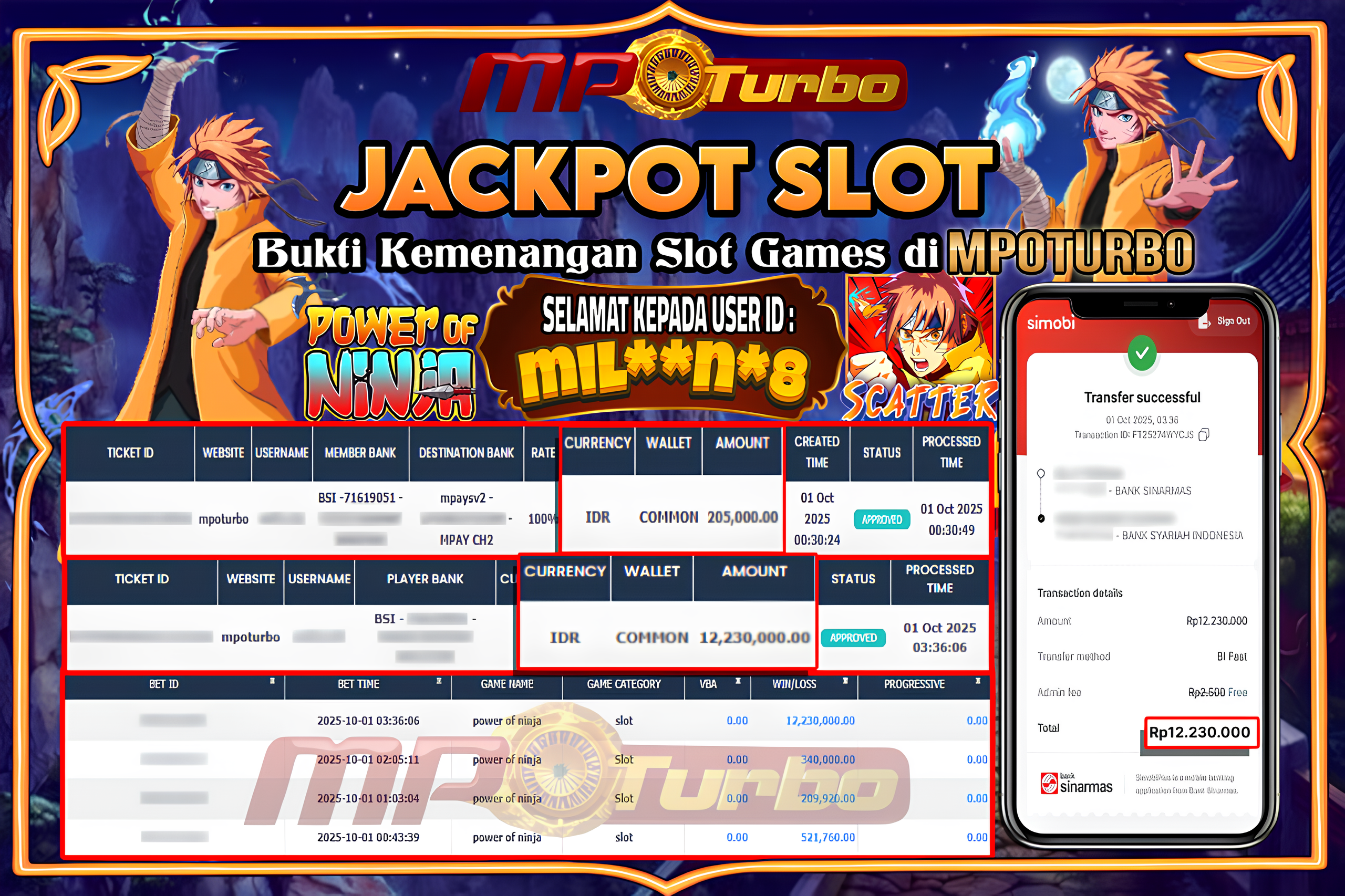 MPOTURBO JACKPOT SLOT POWER OF NINJA - PRAGMATIC PLAY Rp 12,230,000.00,- LUNAS